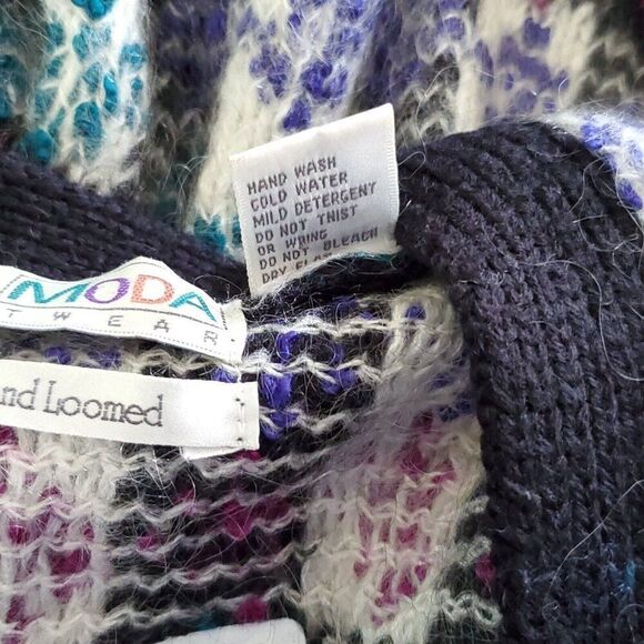 Vintage 80s Le Moda Cardigan Sweater M Black Purple Mohair Plaid Retro Preppy - Picture 6 of 6